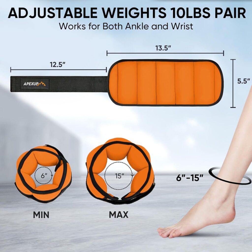 APEXUP 10lbs/Pair Adjustable Ankle Weights for Women and Men, Modularized Leg Weight Straps for Yoga, Walking, Running, Aerobics, Gym