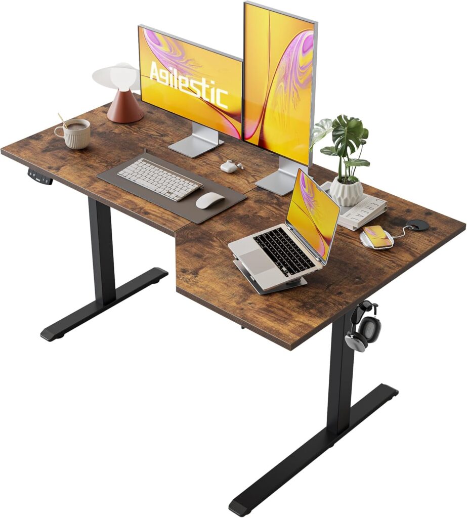 Electric Standing Desk, L-shaped 55 Inches Height Adjustable Desk, Sit and Stand up Desk for Work Office Home, Ergonomic Rising Computer Table for Home Office with Splice Board, Rustic Brown