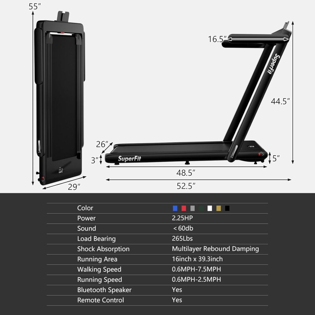 Goplus 2 in 1 Folding Treadmill, 2.25HP Superfit Under Desk Electric Treadmill, Installation-Free with Remote Control, APP Control and LED Display, Walking Jogging for Home Office