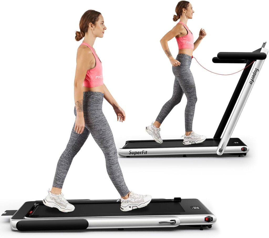 Goplus 2 in 1 Folding Treadmill, 2.25HP Superfit Under Desk Electric Treadmill, Installation-Free with Remote Control, APP Control and LED Display, Walking Jogging for Home Office