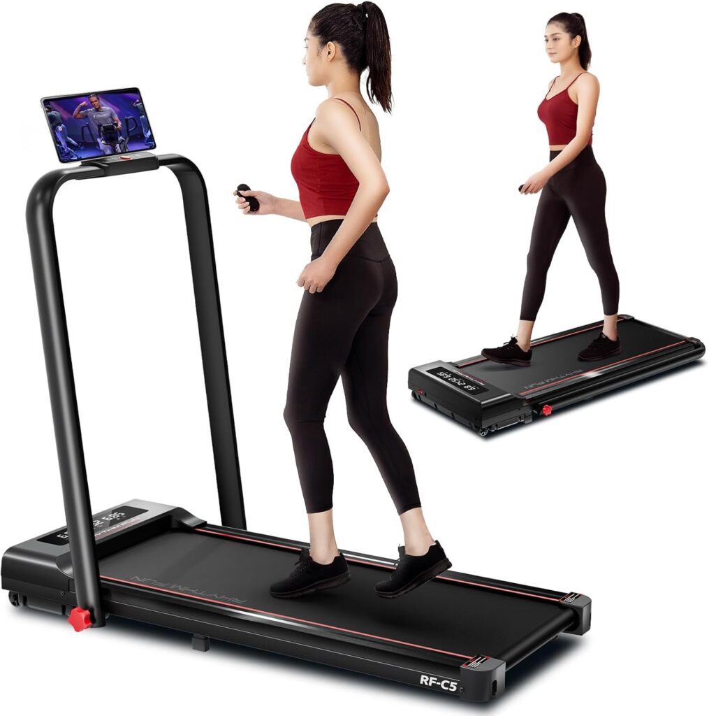 RHYTHM FUN Foldable Treadmill, 300 lb Capacity Walking Pad 2.5HP Treadmill Under Desk, Portable Treadmill for Home and Office, Folding Treadmill 2 in 1 with Remote Control, LED Display