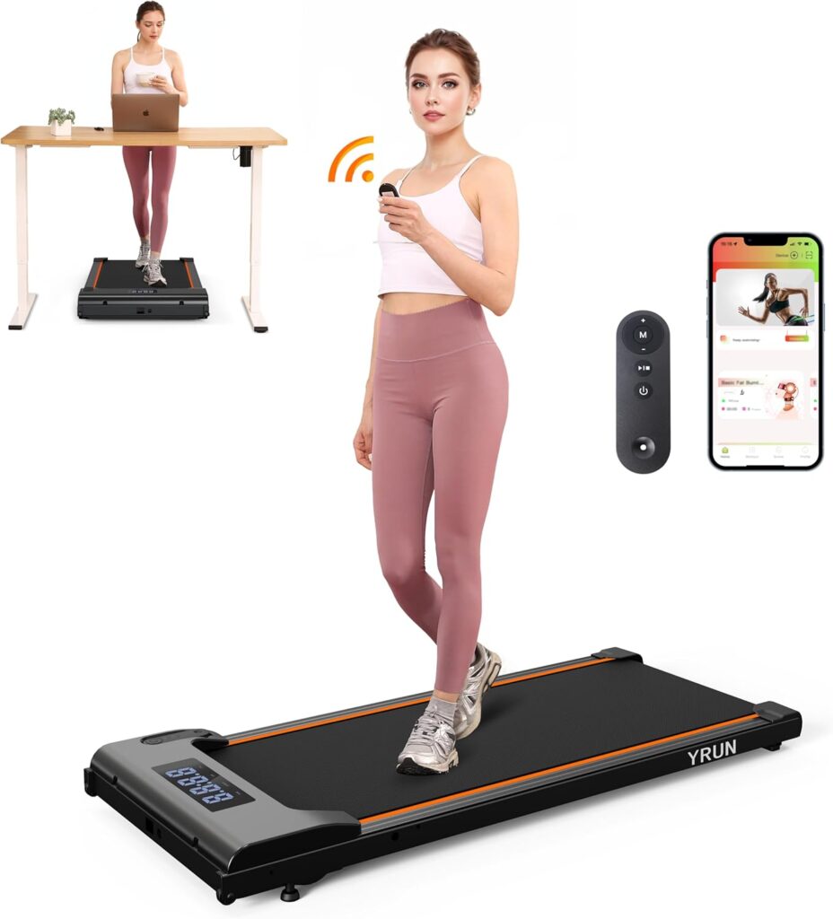 Walking Pad Under Desk Treadmill, 2.5HP Quiet Brushless Small Treadmill for Home and Office, Compact Portable Walking pad with Remote  App Control for Walking and Jogging