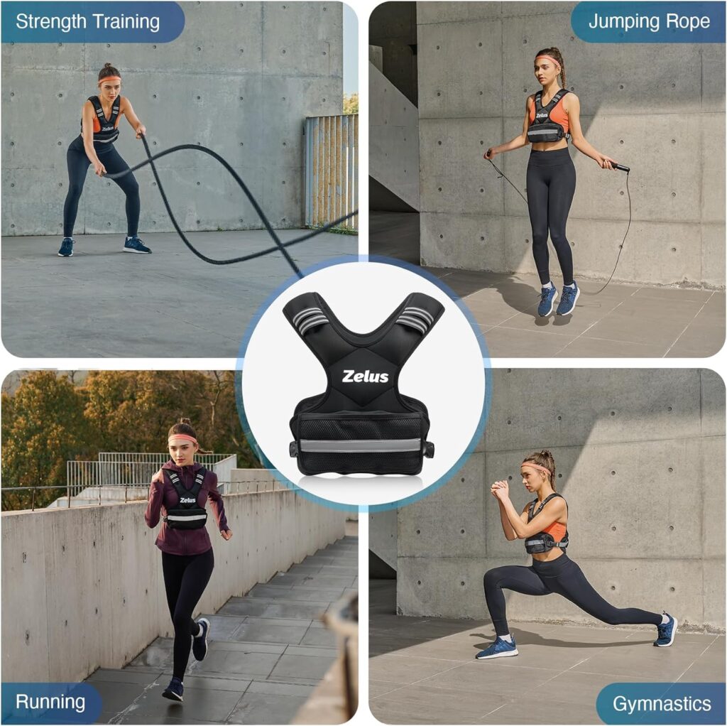 ZELUS Weighted Vest for Men and Women | 4-10lb/11-20lb/20-32lb Vest with 6 Ironsand Weights for Home Workouts | Adjustable Body Weight Vest Exercise Set for Cardio and Strength Training